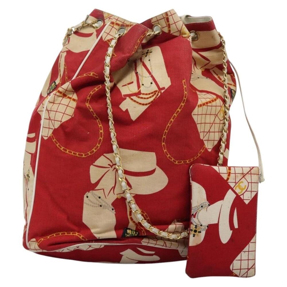Chanel Canvas Chain Shoulder Bag Red